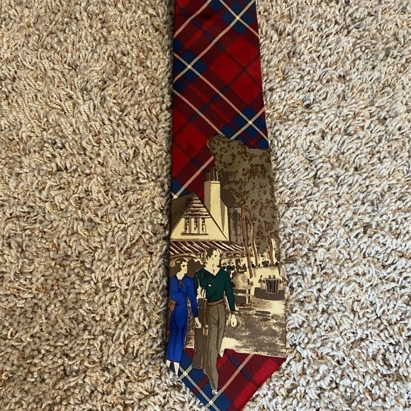 HATHAWAY Golf Tie All Silk Made In USA Vintage Golf Scene Multicolor Pla… - Picture 2 of 6